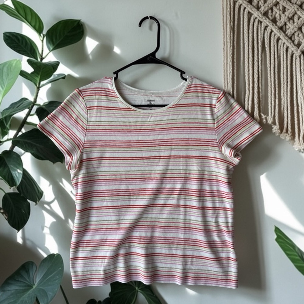 croft & barrow 100% Cotton Striped Tee in Pink, Cream & Coral